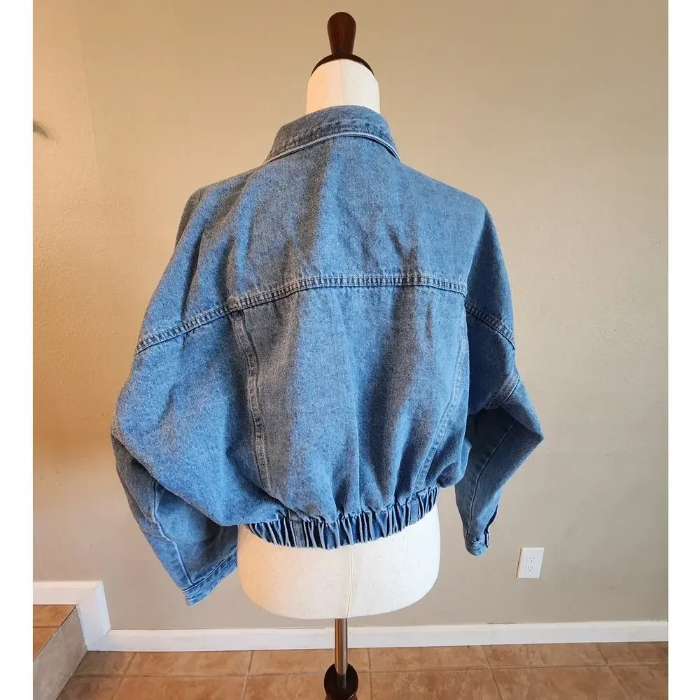 Mono B Women's Denim Jean Jacket SZ Large Raw Hem Cropped - Picture 4 of 10